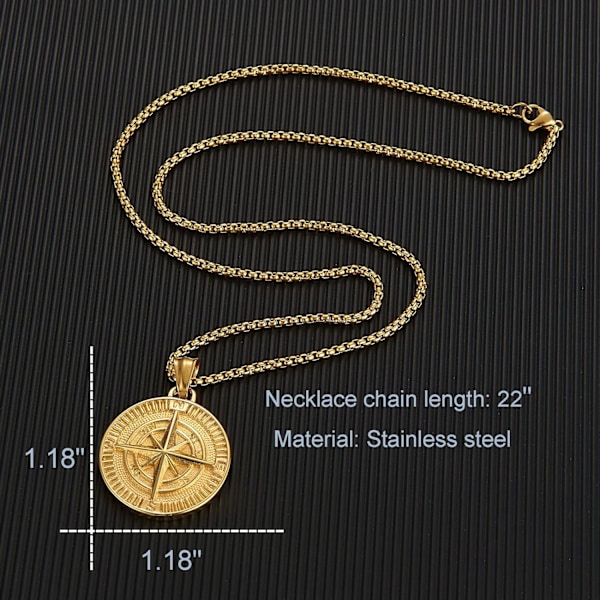 Halsband med kompasshänge i rostfritt stål för män - Navigator - smidd för män Gold