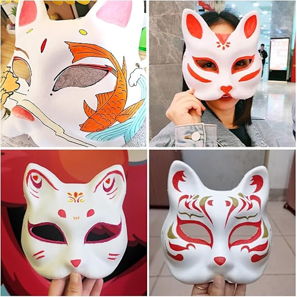 10 stk. DIY Hvide Papirmasker Kattemasker Håndmalede Kattemasker Papirmasker til Maling til Karneval Cosplay Halloweenfest Børn Voksne 10st