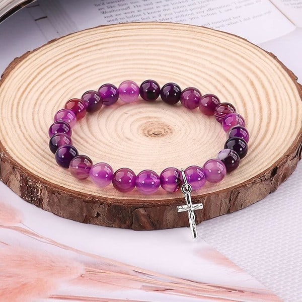 Armband med kors av natursten med bibelvers, bönkort, kristna religiösa inspirerande smycken, presenter till kvinnor och flickor A A
