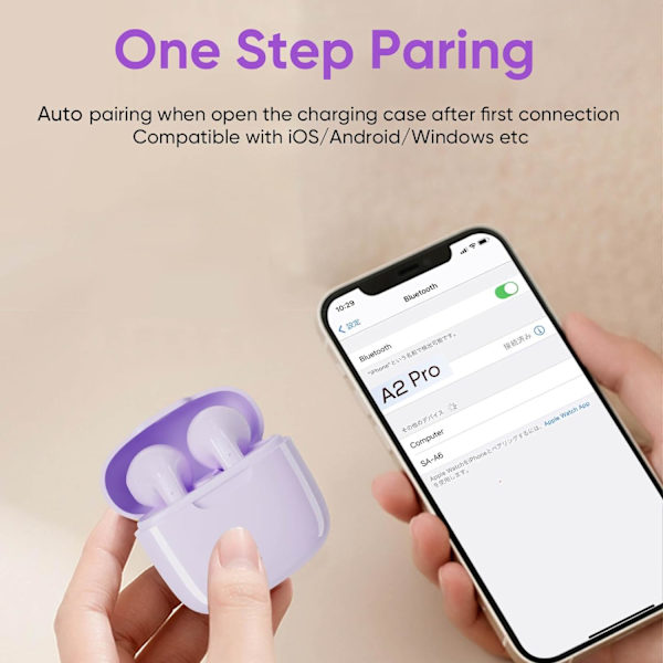 Ørepropper, Trådløse Bluetooth-ørepropper, 25 timers spilletid USB C TWS innebygd støydemping Purple