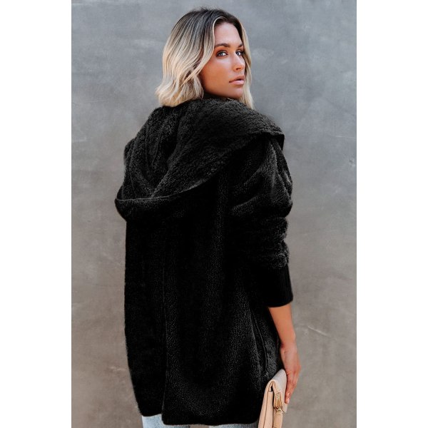 Dam Hoodiejacka, Oversize-kappa, Vinterplyschjacka, Cardigan Black L