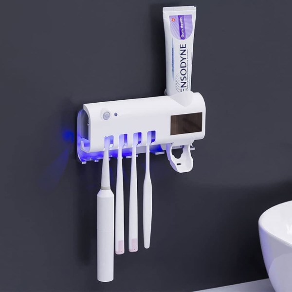 UV-tannbørstesterilisator, veggmontert, tannbørsteoppbevaring