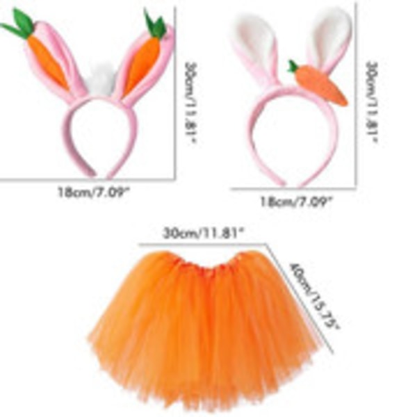 Jenter påskekostyme påske søte kaninører Gulrot pannebånd Ballettskjørt Cosplay-tilbehørsett for barn