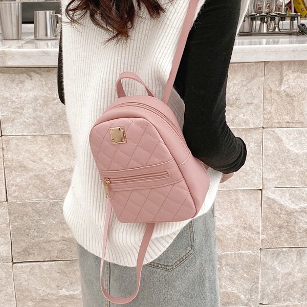 PU Läder Axelremsväska Mini Liten Ryggsäck Multifunktion rosa H pink