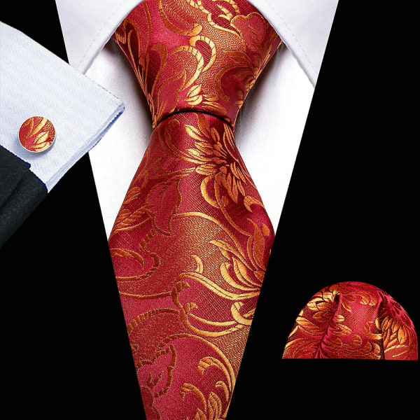 Rødt silke bryllupsslips Jacquard vævet stribet slips til mænd Lommetørklæde sæt Barrywang Fashion Designer Fa-5028 5988