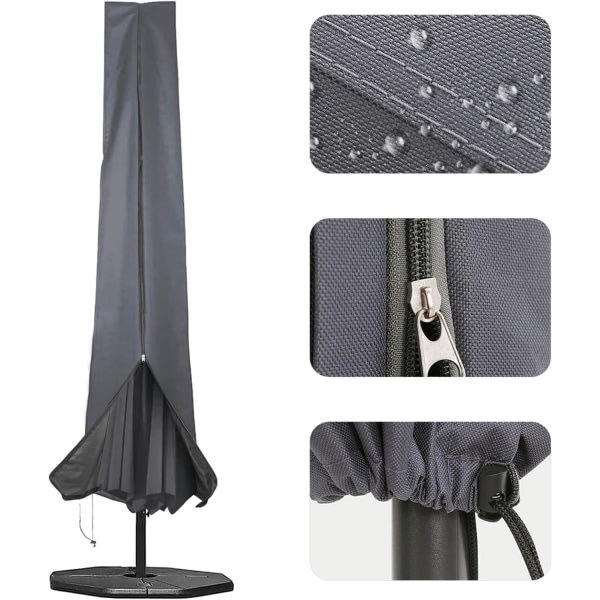 Betræk Udendørs paraplybetræk 190x25x50cm Vandtæt 600D med kraftig lynlås og justerbar snøre i bunden, grå
