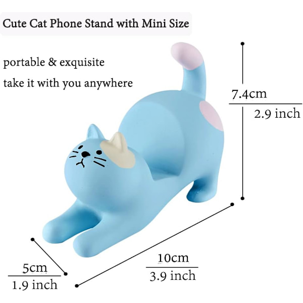 Pink Kat Smartphone Stativ til Skrivebord, Sød Kawaii Telefonholder til iPad, iPhone, Huawei, Samsung, Xiaomi, 2 i 1 Charmerende Dyrefigurer til Hjemmet Blue
