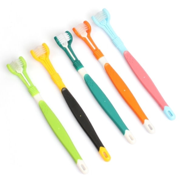 IC 5 pcs three heads pet toothbrush dog cat cleaner