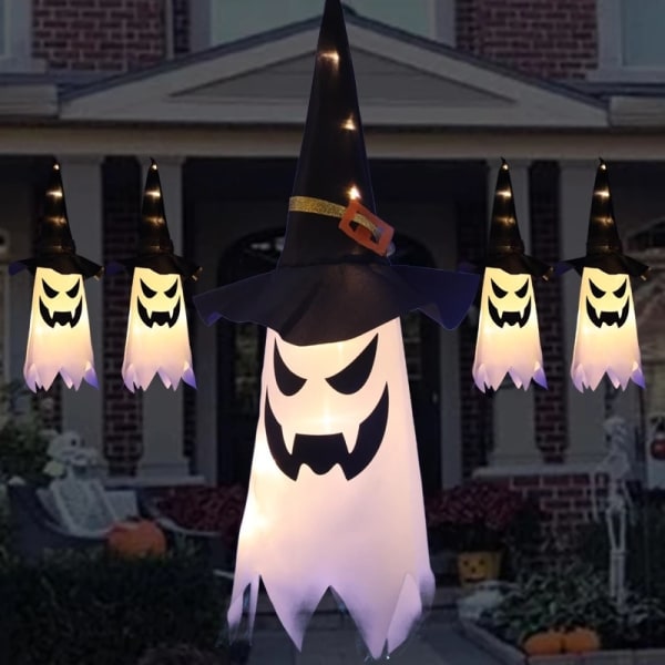 Halloween LED-blinkende lys Hengende spøkelse Halloween Party Dress Up Glødende Wizard Hat Lamp Skrekkrekvisitter Hjem Bar Dekorasjon
