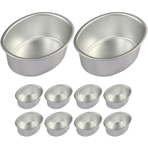 10 stk Mini Oval Ægformet Aluminium Legering Metal Cheesecake Form Brødform Kagefad Pudding Gele Jar DIY Bageri