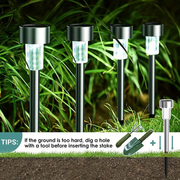 10 stk. Solar LED-lys Udendørs Rustfrit Stål Stanglys Solar Landskabsdekorative til Have Warm Light Plastic 10packs