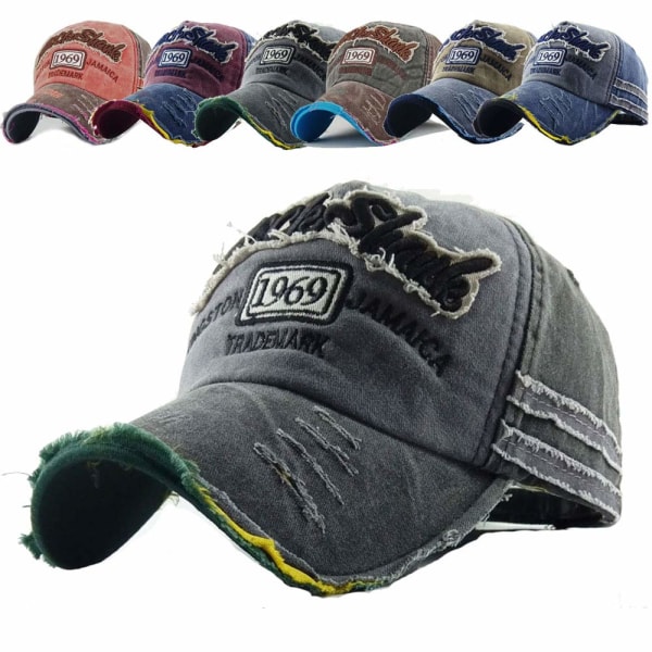Cap Vintage Sport Casual Solhatt Unisex Justerbar Distressed Washed Cotton Snapback Trucker Hat (svart)