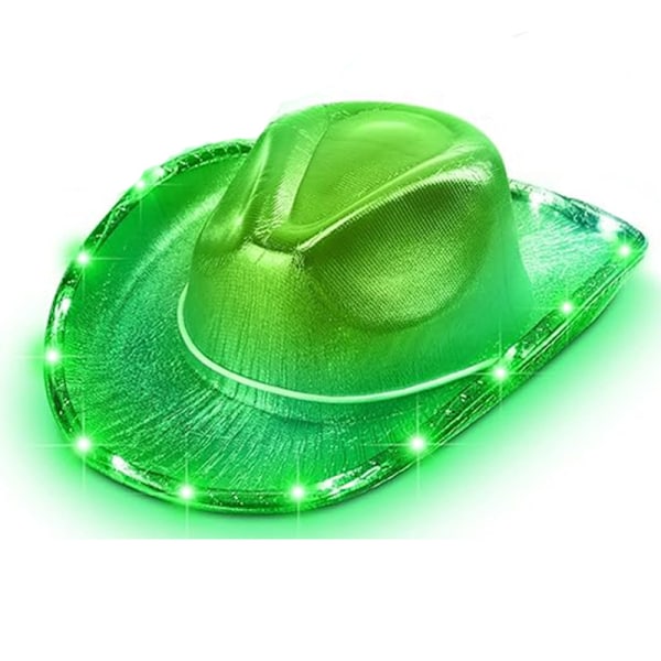 Neon Glitter Cowboy Hat - Sjov Party Disco Cowgirl Hat Green