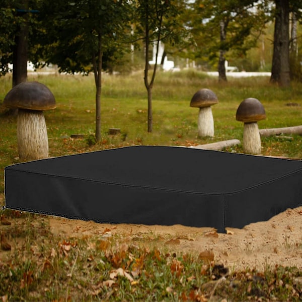 Sandkasseovertræk Vandtæt Støvtæt UV-beskyttelse Firkantet overtræk med snøre til sandkasse, legetøj og møbler black 150*150*20cm
