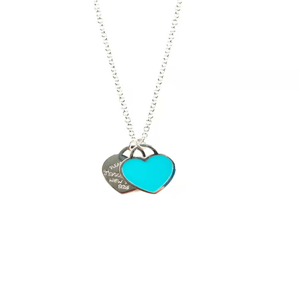 Klassiskt Tiffany halsband dubbelt hjärta blått silver 925 hänge