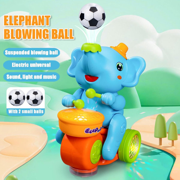 Elefant-leketøy, Barne-tromme-elefant-flytende ball-leketøy, Elektrisk elefant-leketøy med LED-lys og lyder, Krypende leketøy for babyer 6-12 måneder (blå) Blue