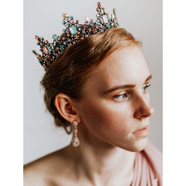 Jeweled barokk Queen Crown - Rhinestone bryllupskroner og tiaraer for kvinner, kostymefesthårtilbehør med edelstener,