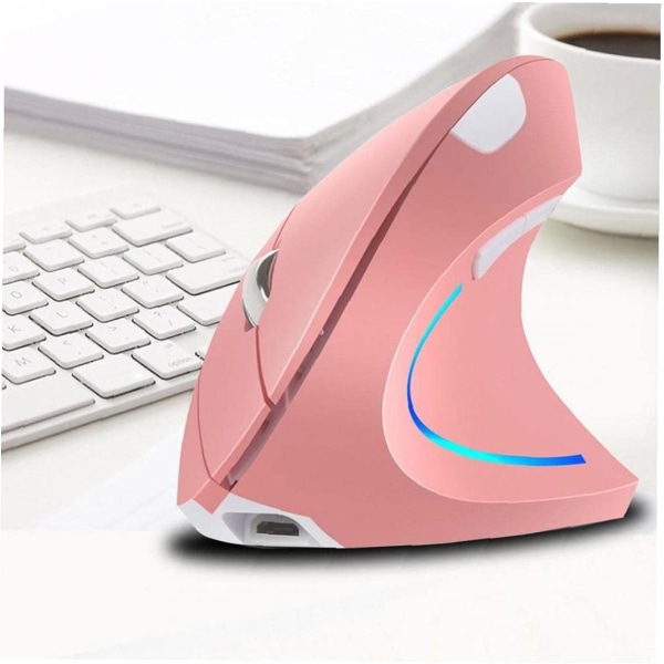 Pystysuuntainen hiiri H1 2.4G USB, langaton ladattava 2400DPI pelihiiri, jossa RGB Vaaleanpunainen Ultranopea vieritys
