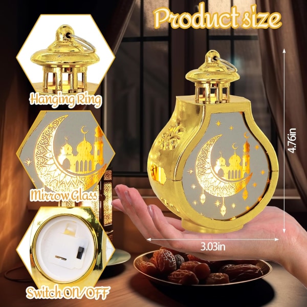 2 kpl Ramadan-lyhty 5,1 tuuman vintage kynttilälyhty koristeellinen riippuva lyhty Eid Mubarak