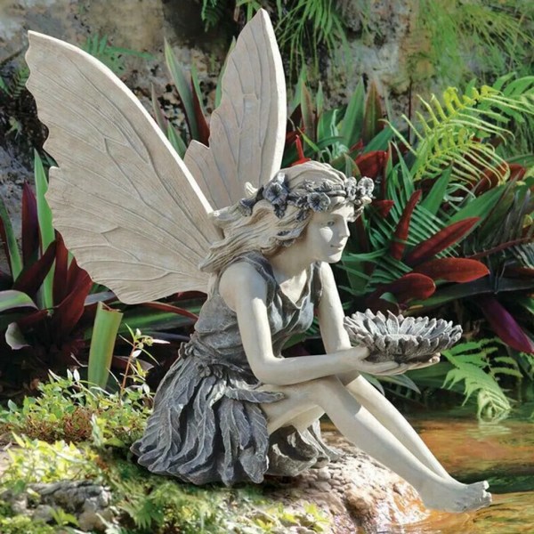 Sittande Fairy Garden Staty Figur Ängel Ornament Uteplats Skulptur Harts Sten Landskapsarkitektur 14,8*8*14cm