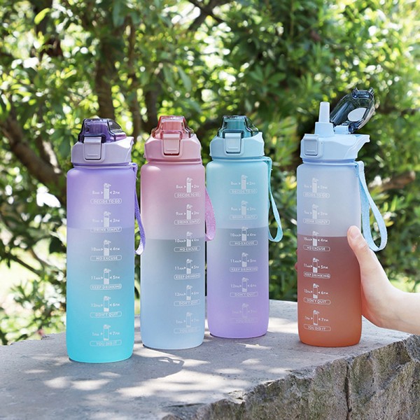 Sport 1000 ml vandflaske med sugerør til udendørs rejser Pink