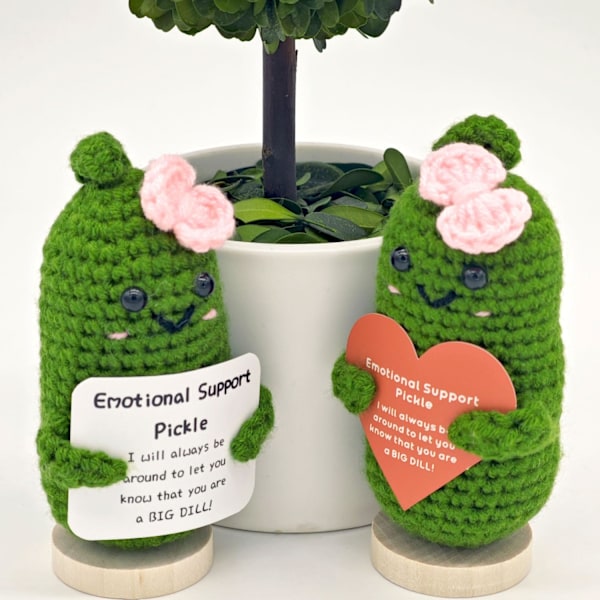 Handgjorda Mini Roliga Positiva Emotionella Stöd Gurkor, Söt Saker Rolig Stickad Ull Handgjorda Stickade Prydnader Julvirkning Present, 4,27 Tum