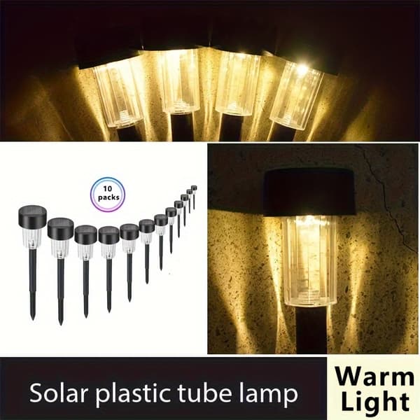 10 stk. Solar LED-lys Udendørs Rustfrit Stål Stanglys Solar Landskabsdekorative til Have Warm Light Plastic 10packs