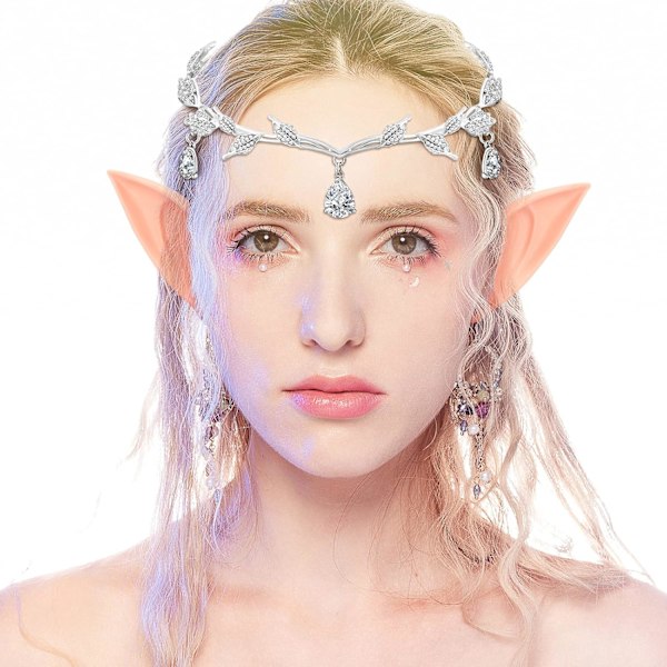 Elf Tiara og Øre Sæt Krystal Prinsesse Krone Tiara til Kvinder Bryllup Fest Fe Elf Ører Cosplay Halloween