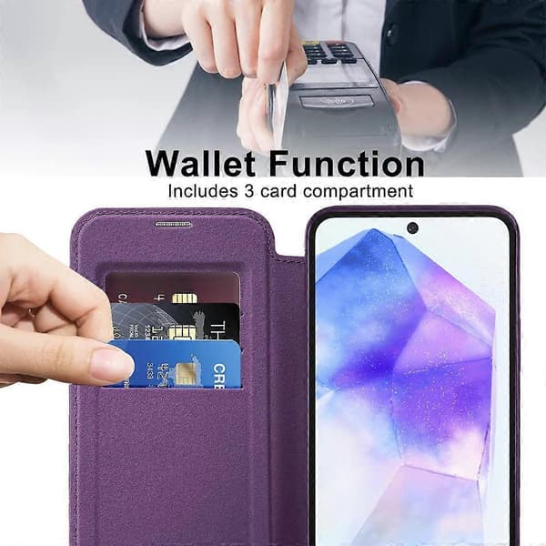 Samsung Galaxy A55 5G Magnetic Case - Leather Card Holder with RFID Blocking, Flip Wallet Case Protective Cover Multicolor Multicolor Purple