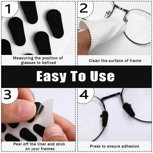 8 par glasögon näskuddar, självhäftande anti-halk näskuddar avlastar tryck (hudton och svart)