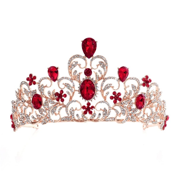 Ruby bryllup tiaraer for brud, Princess Crown voksen rhinestone pannebånd, brude hårtilbehør for kvinner, gull hodeplagg