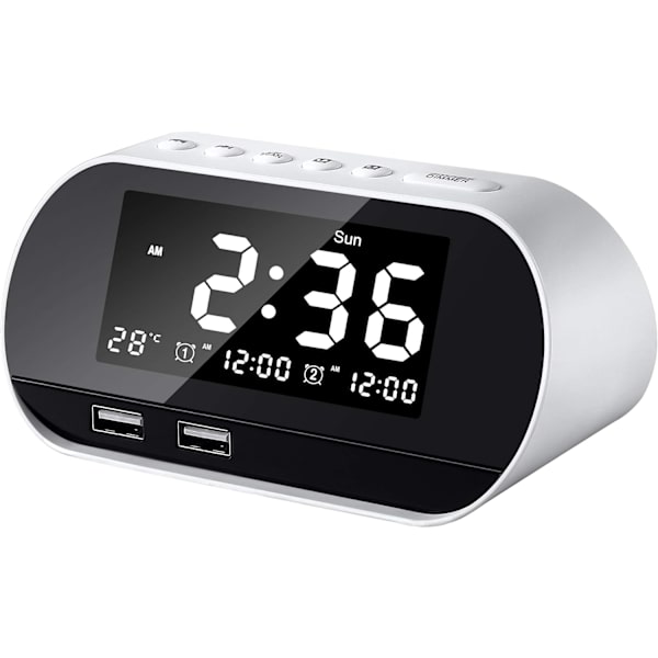 Klockradio med FM-radio, digital väckarklocka, dubbla alarm,