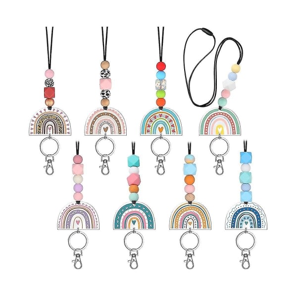 8 st Lärarlinor för ID-brickor och nycklar Akryl Boho Rainbow Beaded Lanyard Söta nyckelringar för gratis frakt