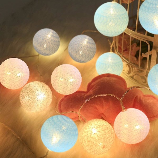 Fairy Lights With Cotton Balls, Batteridrevet, 3m 20 Led Ball Fairy Lights, Innendørs Vegglampe, Julelys, Pynt til selskap, hager, C