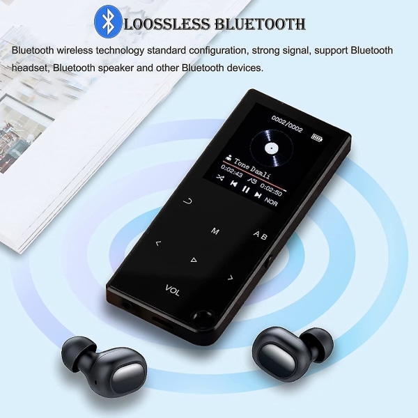 Mp3-spelare, 16gb Mp3-spelare med Bluetooth, musikspelare med inbyggd högtalare/hi-fi förlustfritt ljud/fm-radio/inspelare/support