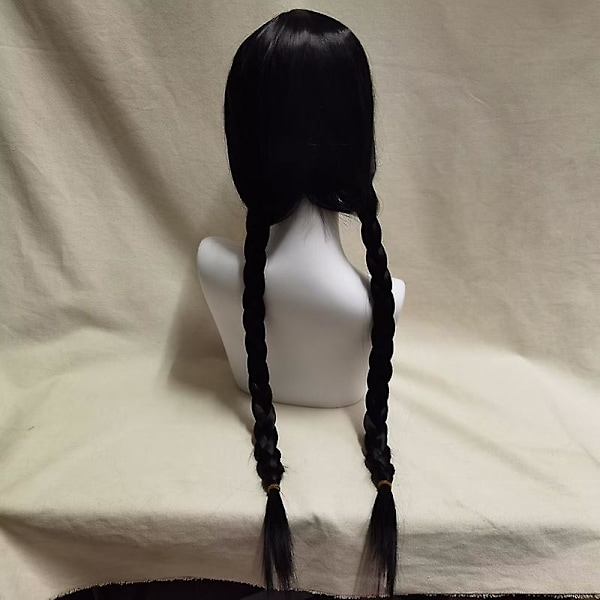 Wednesday Addams Peruk med Peruknät Svarta Peruker för Wednesday Kostym Lång Svart Flätad Peruk Flätade Peruker för Addams Fest