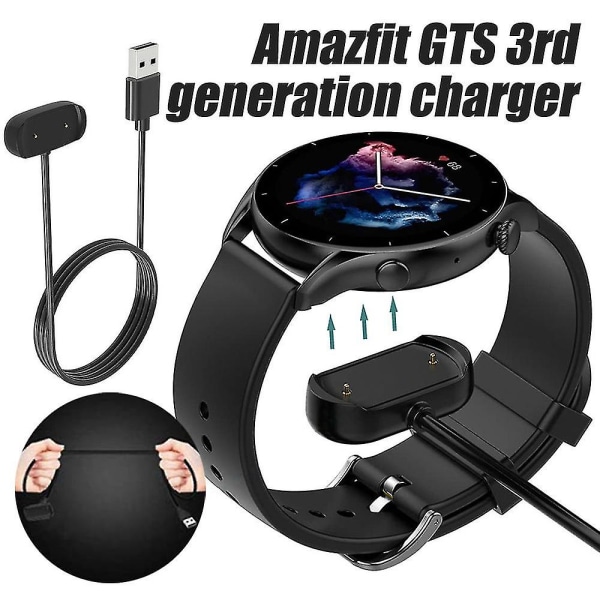 Oplader kompatibel med Amazfit T-rex 2, Gtr 4, Gtr 3, Gtr 3 Pro, Gts 4, Gts 3, Udskiftningsopladerkabel