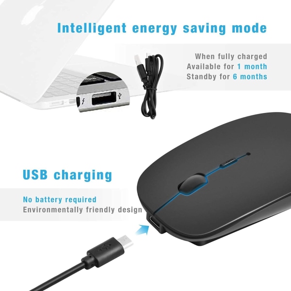 Bluetooth-mus Stille genopladelig trådløs bærbar mus