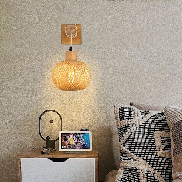 jengush/BambooWallLamp-WB001-Indoor-2-Modern Elegance: Set om 2, Vävd Bambubur, Sovrum