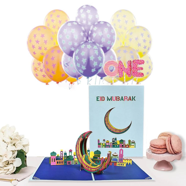 3d pop-up Eid Mubarak card Castle Moon Greeting card Holiday Party Postcard