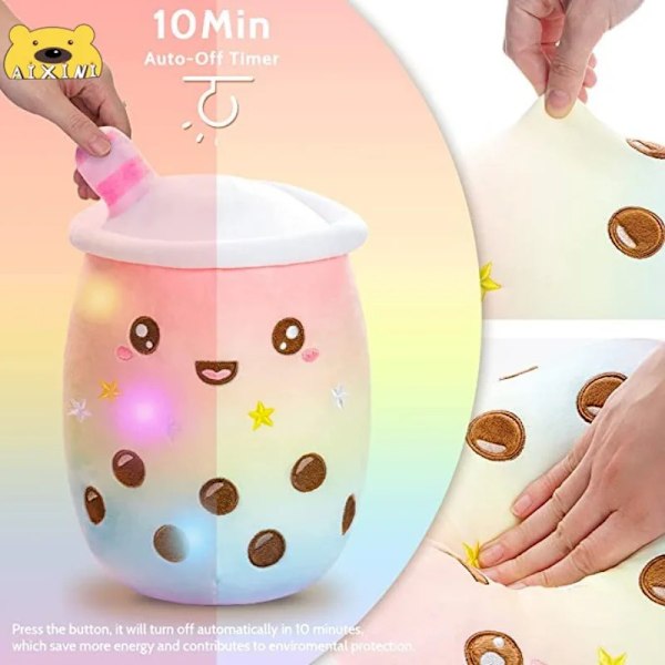 25/35cm Lysende Boba Plysj Boba Te Plysj Pute med LED Fargerike Nattlys Glødende Supermyk Plysj Barn Gave 25cm 25 cm Colorful