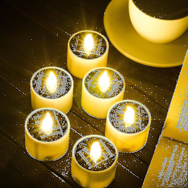 6 st Solcellsdrivna Värmeljus Utomhuslampor Flimrande IP65 Vattentät Uppladdningsbar LED-lampa med Skymningssensor för Lykta Trädgård Camping