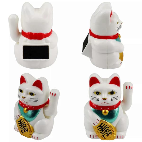 Lyckokatt Mini Maneki-neko Vinkende Kat Solcelledrevet 5cm (LGL) White
