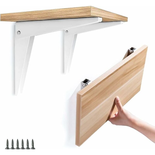 2 st Vikbara Väggfästen, Hyllfästen Hyllstöd Metall Vikbart Fäste Garagefäste DIY Vikbar Hylla, Vit 8\"/200mm