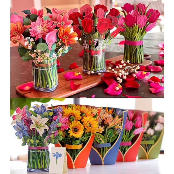 Mors dags gave pop-up blomsterbuket lykønskningskort Tulip B
