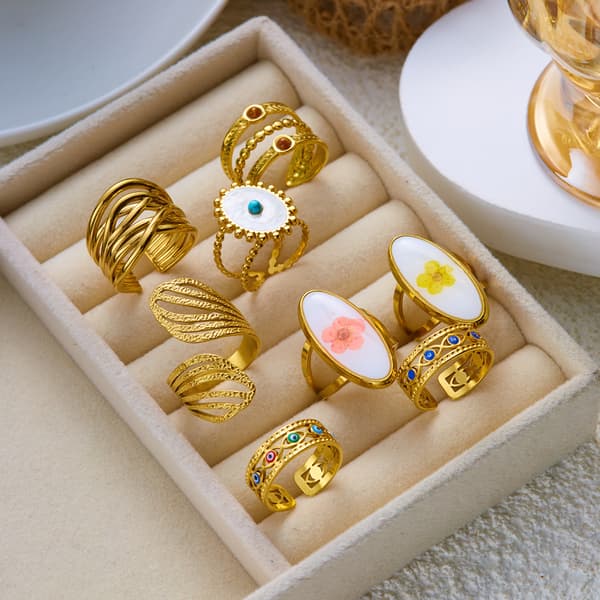 Boho Geometrisk Ring Sæt i Rustfrit Stål, Stabelbar Justerbar Åben Ring til Mænd og Kvinder #6