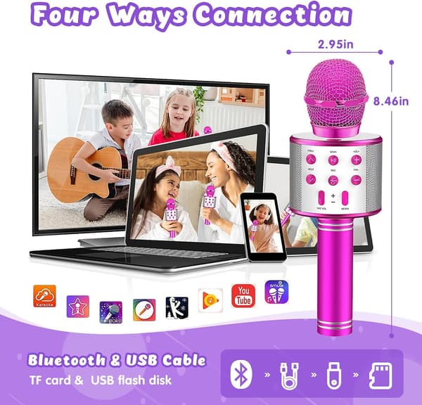 Trådlös Bluetooth-mikrofon för barn, Karaokemikrofon för Android/iPhone/iPad/Sony/PC - Bästa presenterna för 4-12 år gamla flickor/pojkar (rosa)