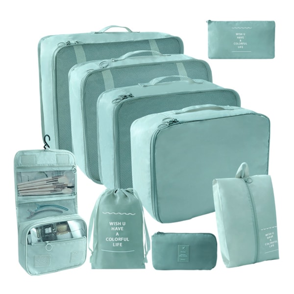 9 stk/11 stk Reiseoppbevaringssett i ensfarget stoff Bærbar koffert Klærpakkepose for reise Blue 9 pcs