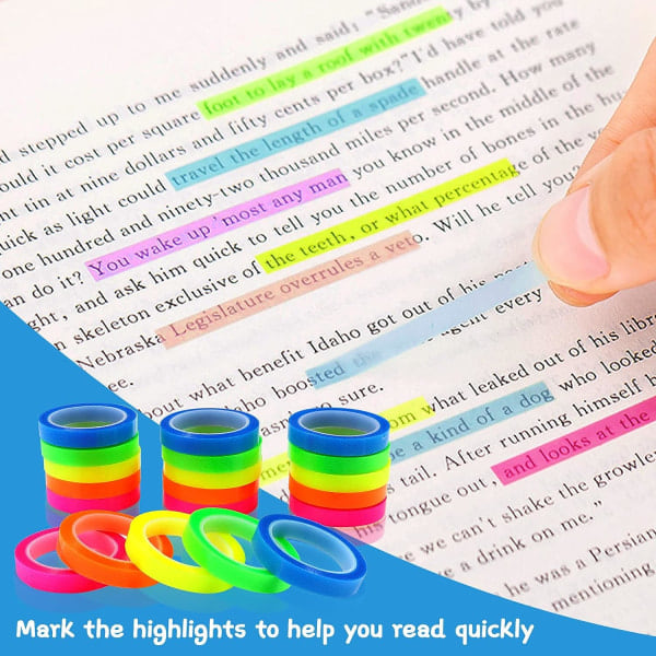 CDQ 20 Rullar Transparent Skrivbar Overlay Tejp Sticky Notes 5 Ljusa Färger Bokflikar 0,6 cm × 5 m