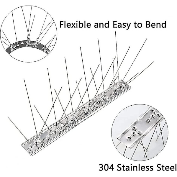 4 stk rustfritt stål fuglenagler, stål fuglenagler, anti-due nagler, fugleavvisende pigger, for balkong tak og vindu, 33 cm